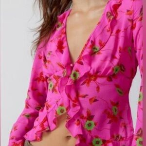 Urban Outfitters x Ecote Semi-Sheer Ruffle Blouse NEW